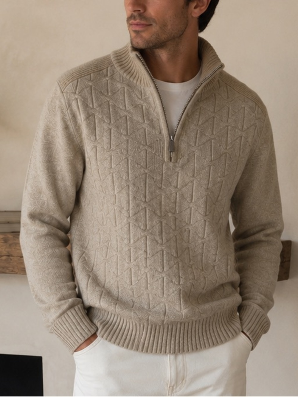 Tommy Bahama Palm Vista Textured Half Zip Sweater Pullover Beige Men’s XL Large - Picture 5 of 6